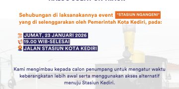 KAI Daop 7 Imbau Penumpang Stasiun Kediri Berangkat Lebih Awal Selama Kegiatan “Stasiun Ngangeni”