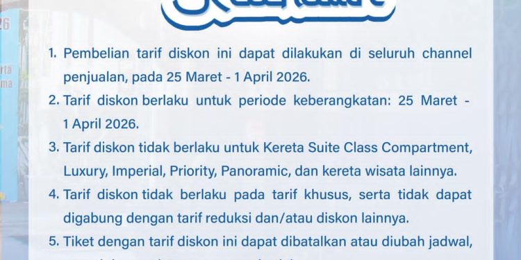 Kabar Gembira! KAI Daop 7 Madiun Beri Diskon Tiket 20 Persen Lewat Promo “Silaturahmi”