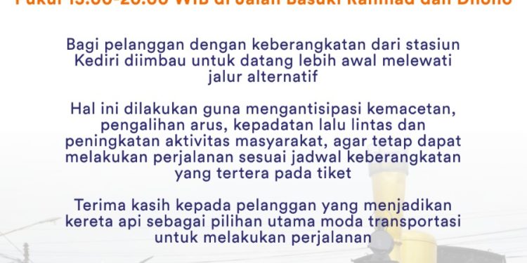 KAI Daop 7 Madiun Imbau Penumpang Antisipasi Kepadatan Lalu Lintas di Sekitar Stasiun Kediri