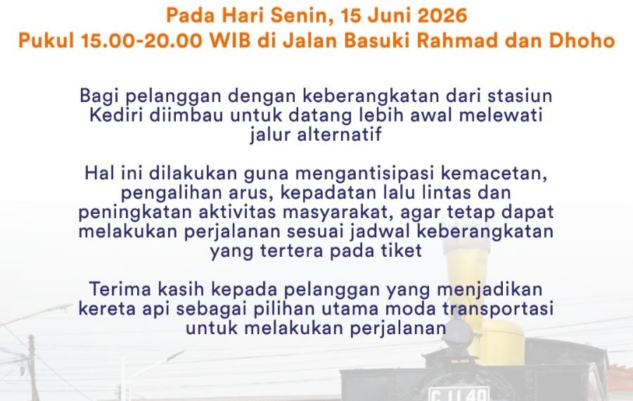 KAI Daop 7 Madiun Imbau Penumpang Antisipasi Kepadatan Lalu Lintas di Sekitar Stasiun Kediri