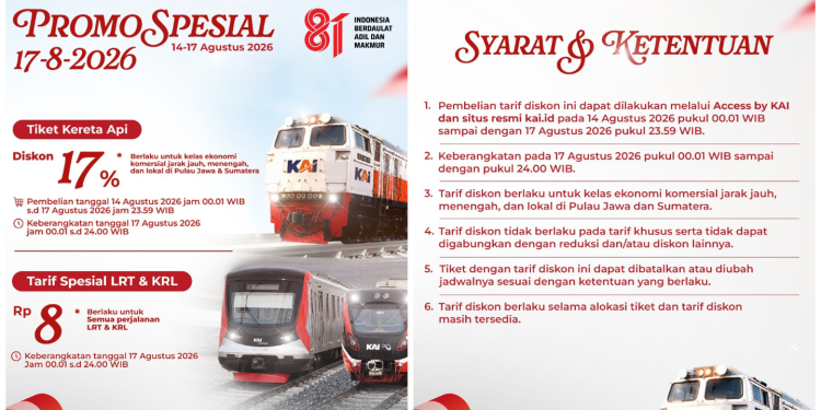 Semarakkan HUT Ke-81 RI, KAI Daop 7 Madiun Tebar Promo Diskon Tiket 17 Persen untuk Keberangkatan 17 Agustus
