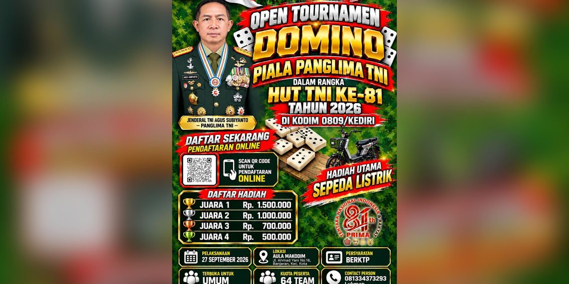 Peringati HUT ke-81 TNI, Kodim 0809/Kediri Gelar Turnamen Domino Gratis Berhadiah Sepeda Listrik