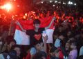Ribuan Warga Kediri Rayakan Kemenangan Timnas Indonesia dalam Final FIFA ASEAN Cup 2026 di Simpang Lima Gumul
