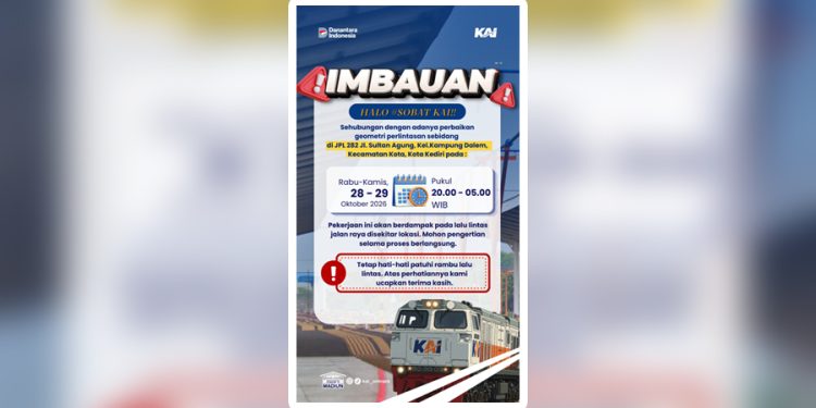 Jaga Keandalan Jalur, KAI Daop 7 Madiun Jadwalkan Perbaikan Geometri 4 Perlintasan di Kediri